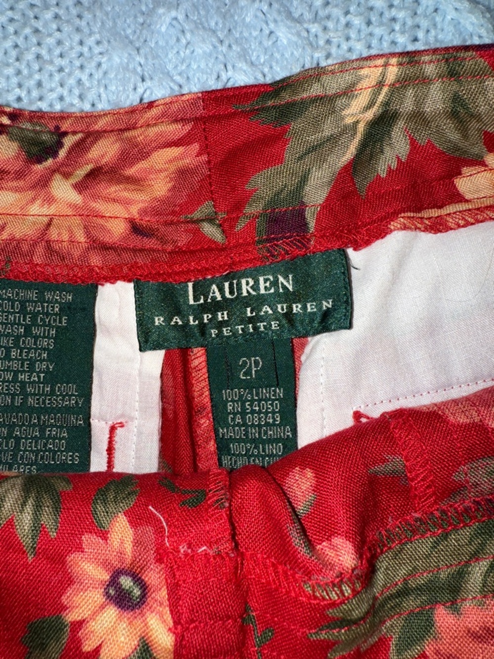 Ralph Lauren Red Floral Shorts with Peach Blooms - Picture 2 of 2